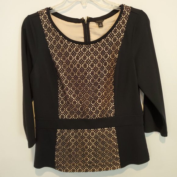 Ann Taylor Tops - Ann Taylor navy top, lace front/back, size M, EUC